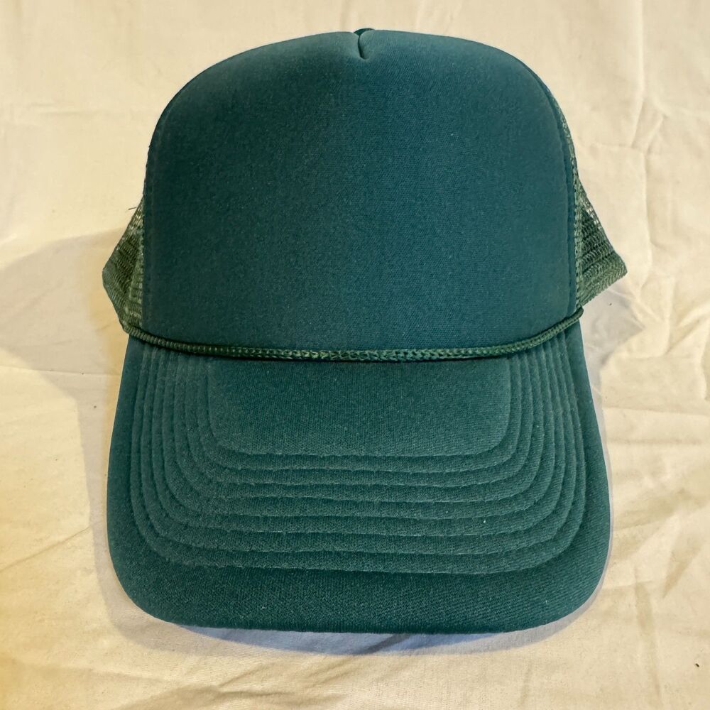 Vintage Nissin Cap Trucker Hat Blank Foam Mesh Dark Green Snapback High Profile